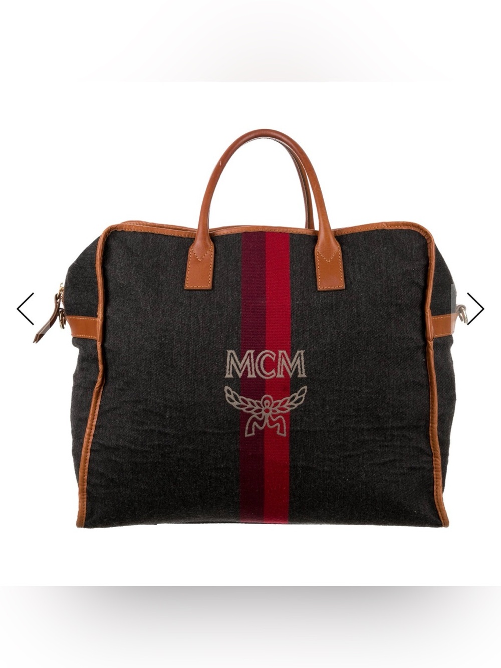 MCM Logo Dark Gray Wool Duffel with Red Center Stripe